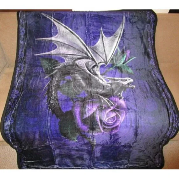 New 50x60 Anne Stokes Dragon Beauty Purple Rose Plush Throw Gift Blanket Sherpa - Picture 2 of 5